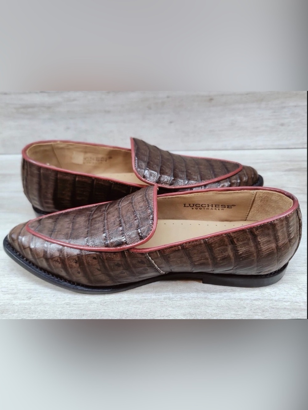 Lucchese Karmen Caiman  alligator slip on loafers